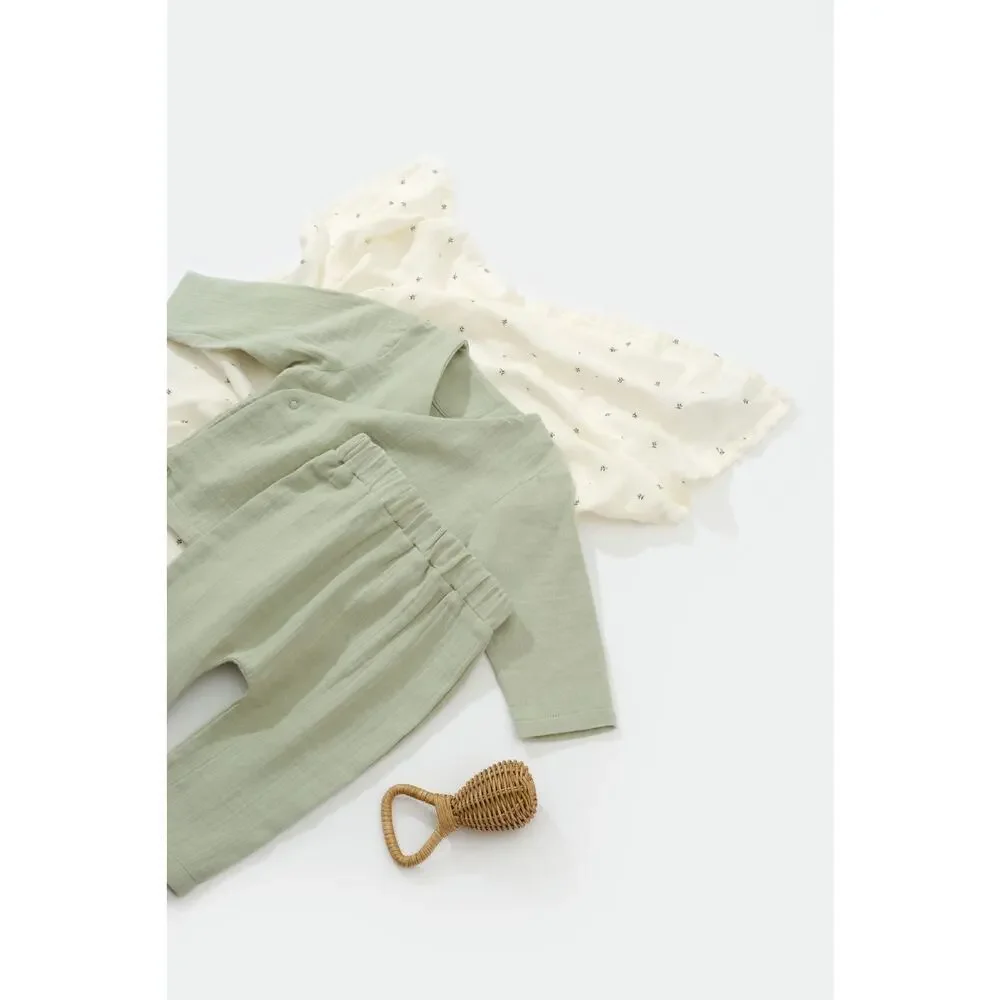 Organic Cotton Baby Outfit Set Green 9-12M GOTS 2 Pc Top Pants